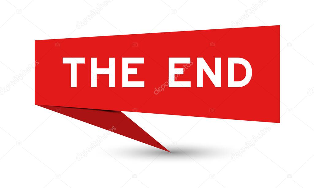 Red color speech banner with word the end on white background