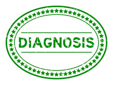 Grunge yeşil tanı sözcüğü oval lastik mühür beyaz arka planda