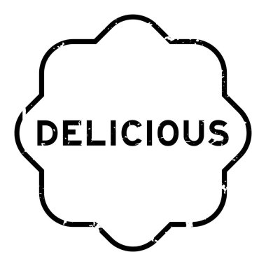 Grunge siyah lezzetli kelime beyaz arka planda lastik mühür