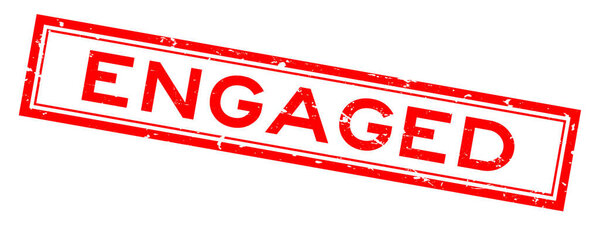 Grunge red engaged word square rubber stamp in white background