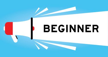 Mavi arkaplanda beyaz afiş ile sözcük başlatan renk megafonu simgesi