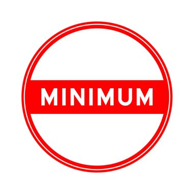 Black color round seal sticker in word minimum on white background