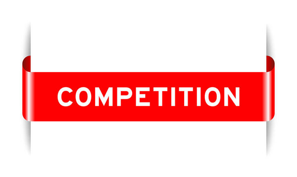 Red color inserted label banner with word competition on white background