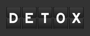 Siyah renk analog ters çevirme tahtası ve gri arkaplanda kelime detoksu.