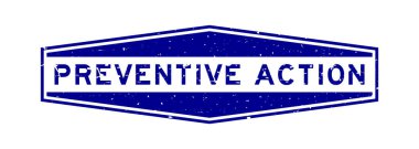 Grunge mavi önleyici kelime altıgen lastik mühür beyaz arka planda