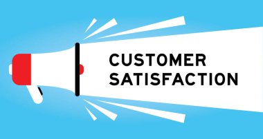 Mavi arkaplanda beyaz pankartta müşteri memnuniyeti sözcüğü ile renk megafonu simgesi