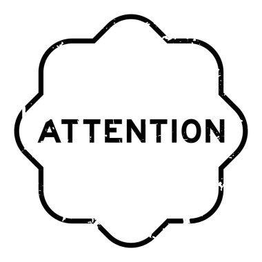 Grunge siyah dikkat kelime arka planda lastik mühür