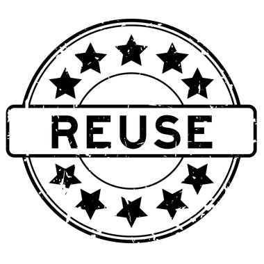 Grunge siyah kelime beyaz arka planda yıldız simgesi yuvarlak lastik mühür ile yeniden kullanın