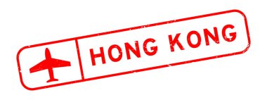 Grunge kırmızı Hong Kong sözcüğü, beyaz arkaplanda kare kare plastik mühür ile.