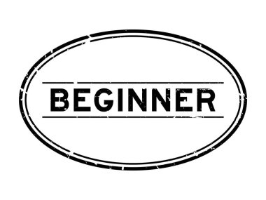 Grunge siyah acemi kelime oval lastik mühür beyaz arka planda