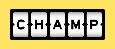 Sarı arkaplan ile slot pankartıyla kelime şampiyonu siyah renk