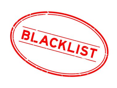 Grunge kırmızı kara liste kelime oval lastik mühür beyaz arka planda