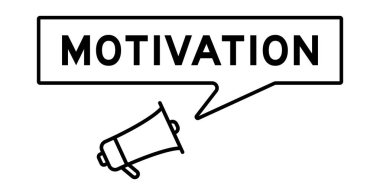 Beyaz arkaplanda kelime motivasyonu ile konuşma baloncuğu olan megafon simgesi