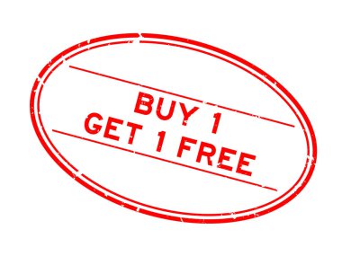 Grunge Red al 1 bedava kelime oval lastik mühür beyaz arka planda