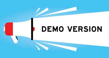 Mavi arkaplanda beyaz afiş ile kelime demo sürümü ile renk megafonu simgesi