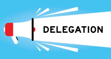 Mavi arkaplanda beyaz bayrak ile sözcük delegasyonu ile renk megafonu simgesi
