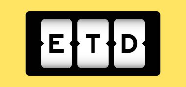 Kelime ETD ile siyah renk (tahmini kalkış zamanının kısaltması veya teslim zamanı) slot pankartıyla sarı arkaplan