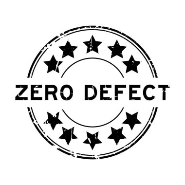 Grunge siyah sıfır hatalı kelime yıldız simgesi yuvarlak lastik mühür beyaz arka planda