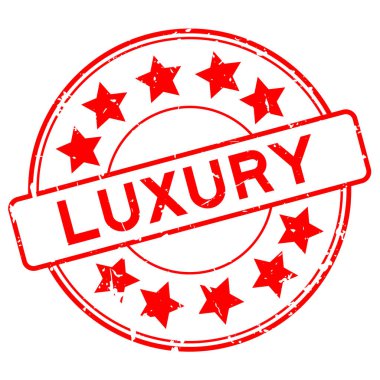 Beyaz arka planda yıldız simgesi yuvarlak lastik mühür damgalı Grunge kırmızı lüks kelime