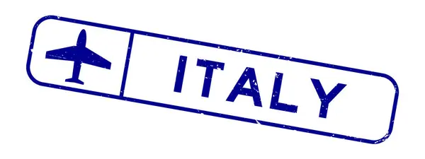 Grunge Palavra Itália Azul Com Ícone Plano Selo Borracha Quadrado — Vetor de Stock