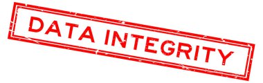 Grunge red data integrity word square rubber seal stamp on white background