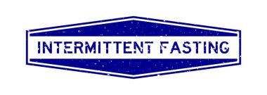 Grunge blue aralıklı oruç sözcüğü. Altıgen lastik mühür. Beyaz arka planda.