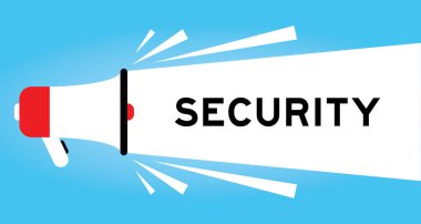 Mavi arkaplanda beyaz pankartta kelime güvenliğine sahip renk megafonu simgesi