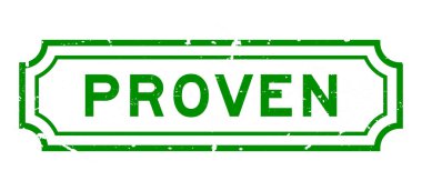 Grunge yeşil kanıtlanmış kelime beyaz arka planda lastik mühür