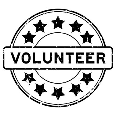 Beyaz arka planda yıldız simgesi yuvarlak lastik mühür damgalı Grunge siyah gönüllü kelimesi