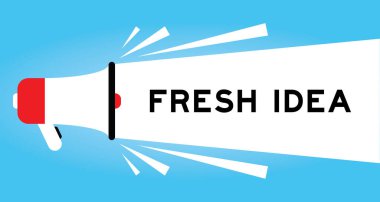 Renkli megafon simgesi. Mavi arkaplanda beyaz afişle yeni bir fikir.