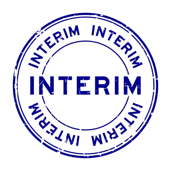 Grunge blue interim word round rubber seal stamp on white background