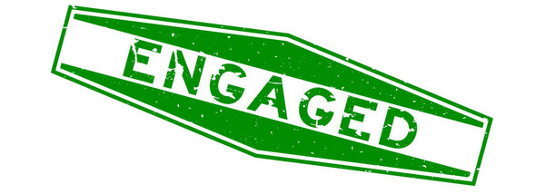 Grunge green engaged word hexagon rubber seal stamp on white background