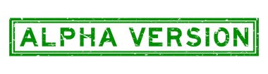 Grunge yeşil alfa sürüm kelime kare kauçuk mühür beyaz arka planda