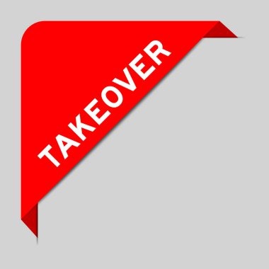 Gri arkaplanda kelime devralma ile köşe etiketi afişinin kırmızı rengi