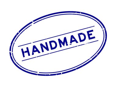 Grunge mavi kelime oval lastik mühür beyaz arka planda