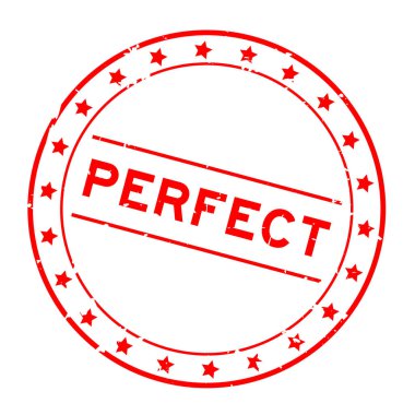 Grunge kırmızı mükemmel kelime yuvarlak lastik mühür beyaz arka planda