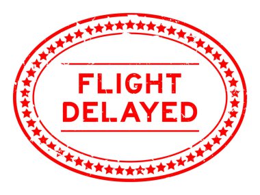 Grunge kırmızı uçuş gecikmeli kelime oval mühür beyaz arka planda