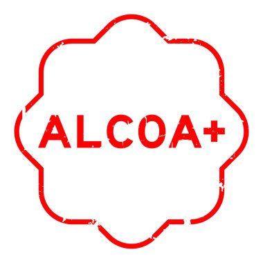 Grunge kırmızı ALCOA (Öznitelikli, Legal, Uyumlu, Orijinal ve Doğru 'nun kısaltması) artı beyaz arkaplanda lastik mühür.