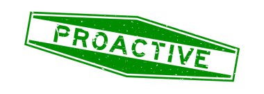 Grunge yeşil proaktif kelime altıgen lastik mühür beyaz arka planda