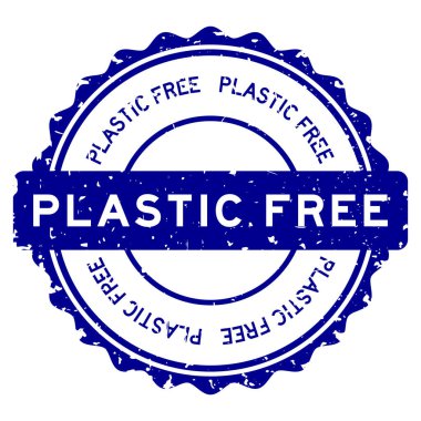 Grunge mavi plastik özgür kelime yuvarlak lastik mühür beyaz arka planda