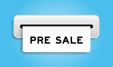 Mavi arkaplandaki makineden kelime öncesi satışı ile birlikte beyaz kupon pankartı