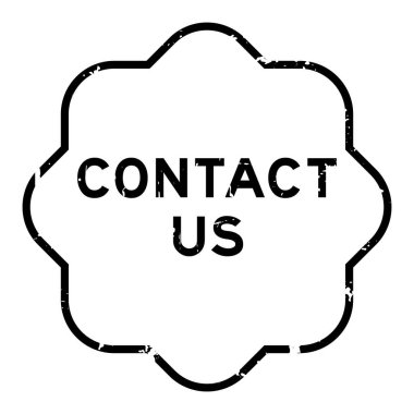 Grunge siyahı bizimle temas kurar. Beyaz arka planda lastik mühür damgası.