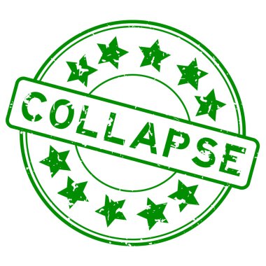 Grunge yeşil çökme kelimesi beyaz arkaplanda yıldız simgesi yuvarlak lastik mühür damgası