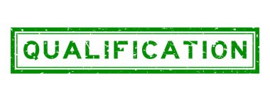 Grunge yeşil nitelik kelime kare kauçuk mühür beyaz arka planda