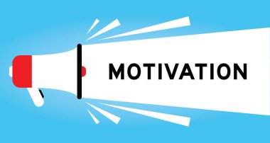 Mavi arkaplanda beyaz pankartta kelime motivasyonu ile renk megafonu simgesi