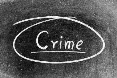 Beyaz tebeşir el yazısı kelime suçu ve karatahta arka planda daire şekli