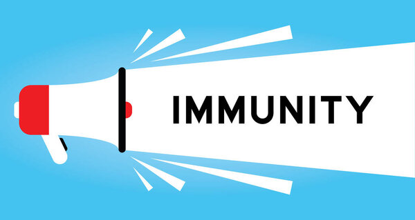 Color megaphone icon with word immunity in white banner on blue background