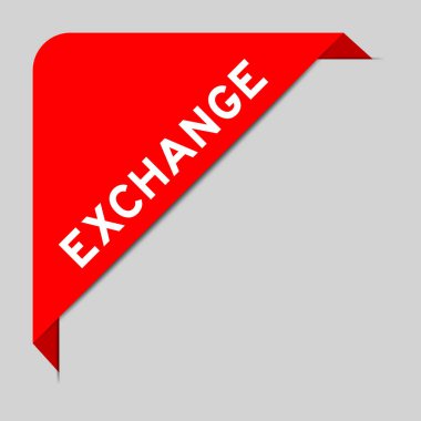 Gri arkaplanda kelime alışverişi olan köşe etiketi pankartımın kırmızı rengi