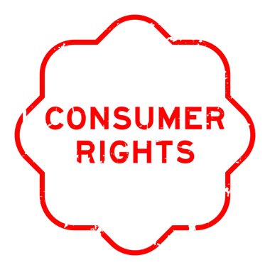 Grunge kırmızı tüketici hakları sözcüğü beyaz arka planda lastik mühür