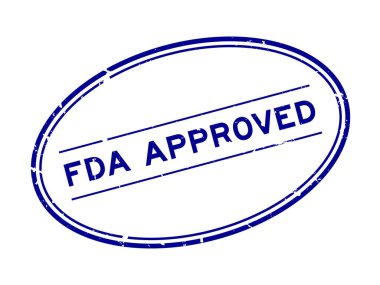 Grunge Blue FDA beyaz arka planda oval lastik mühür kelimesini onayladı